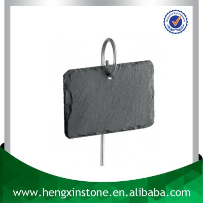 Factory Direct Price Handmade 10x7cm Natural Edge Black Slate Plant Label With Metal Rod