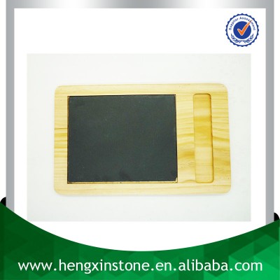 Factory Direct Sales Wholesale 40*25*2cm Rectangle Slate Plate With Bamboo Base Stone Serving Tray With Base