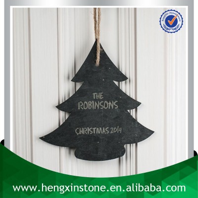 Best Price 23*22*0.5cm Handmade Decorative Christmas Tree Shape Black Slate Hanging Chalk Board (Customized Laser Design)