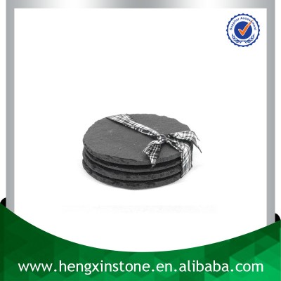 Promotion Wholesale Natural Edge Dia10*0.5cm Round Black Slate Coaster Stone Coaster