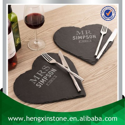 Factory Direct Sale 25*25*0.5cm Set of 2 Customized Laser Engraved Slate Heart Shape Wholesale