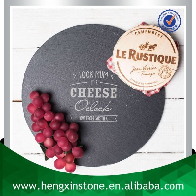 Factory Direct Sales Handmade Wholesale Cut Edge Dia24*0.5cm Round Black Customized Laser Design Stone Food Plate