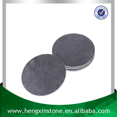 Hot Selling Wholesale Handmade Natural Round Slate Cut Edge Dia10*0.5cm Round Black Slate Coaster Slate Tablemats